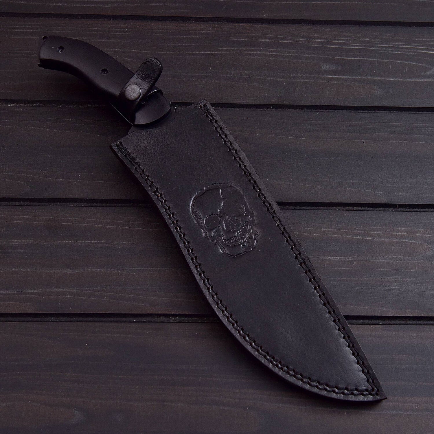 Black Tactical Kukri Knife with Custom Leather Sheath Knives Craft