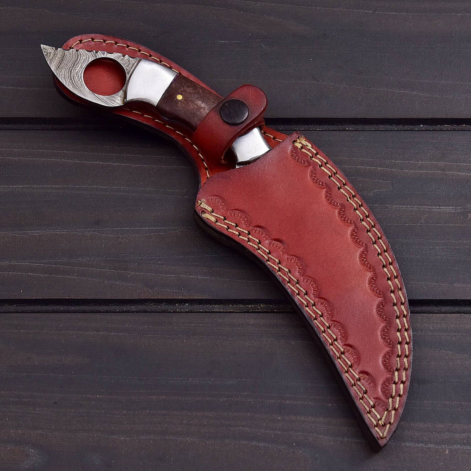 Handmade Damascus Steel Karambit Knife with Leather Sheath Knives Craft