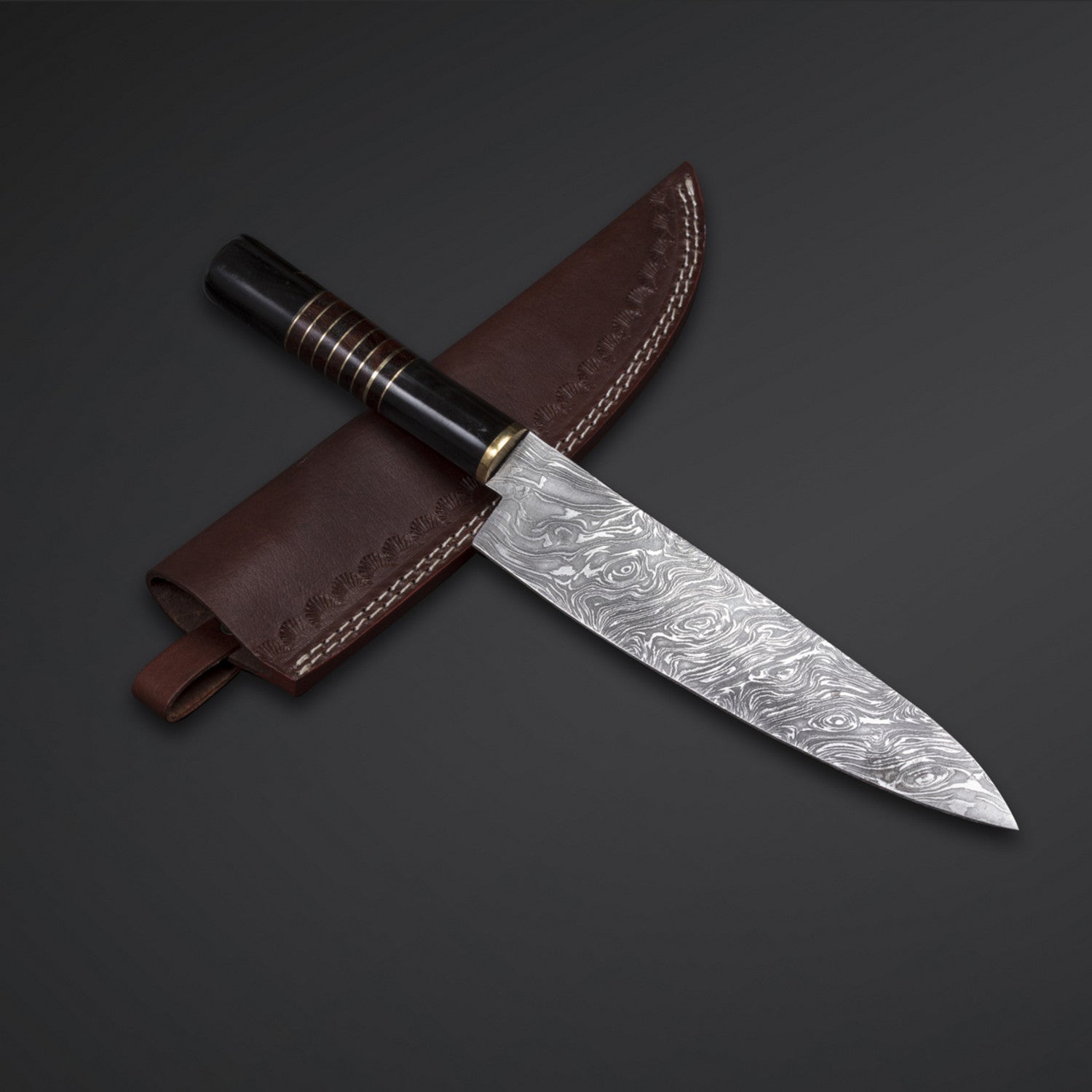 Hand-Forged Damascus Steel Chef Knife with Leather Sheath Knives Craft