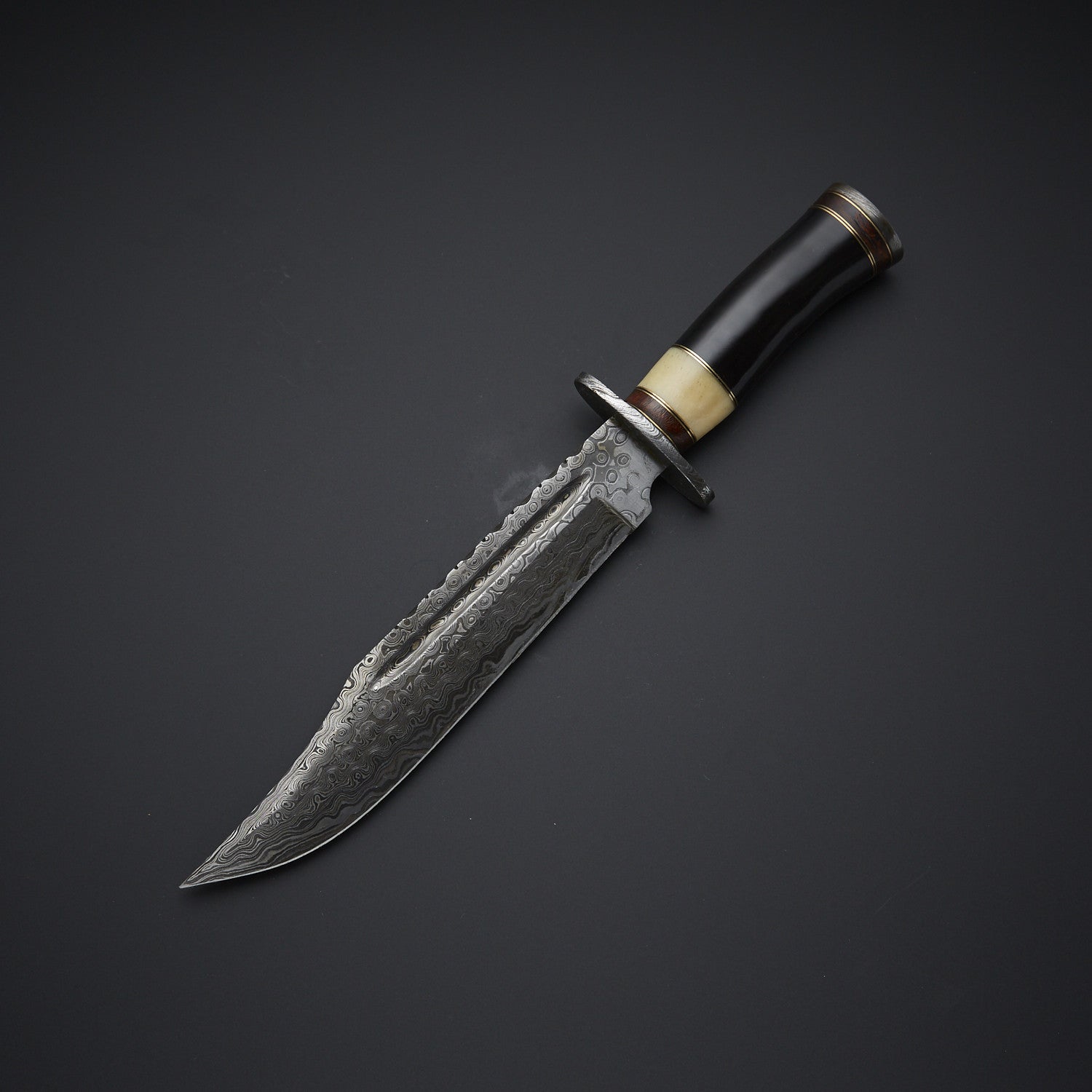 Handmade Damascus Steel Hunting Knife with Horn Handle & Leather Sheath Knives Craft