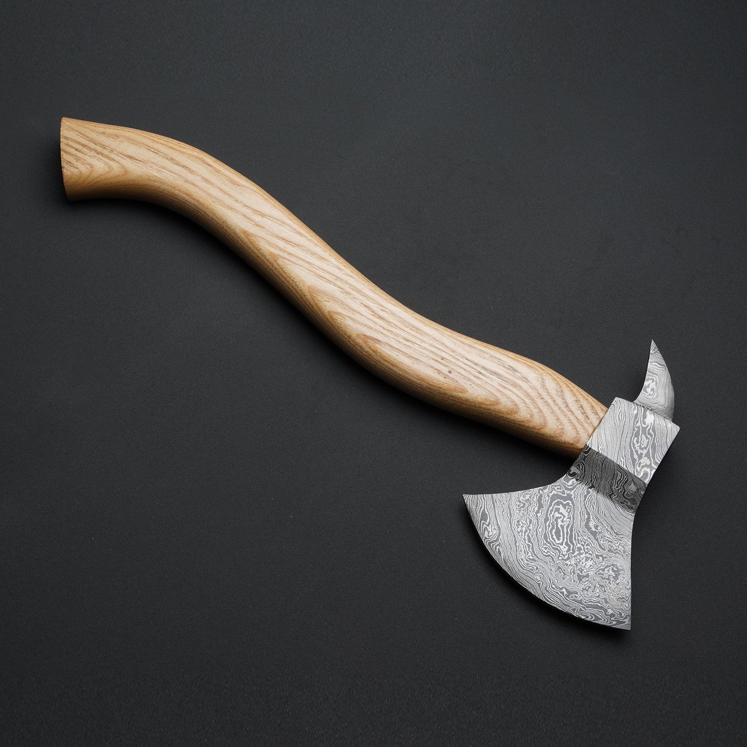 Hand-Forged Damascus Steel Viking Axe with Ash Wood Handle & Leather Sheath Knives Craft