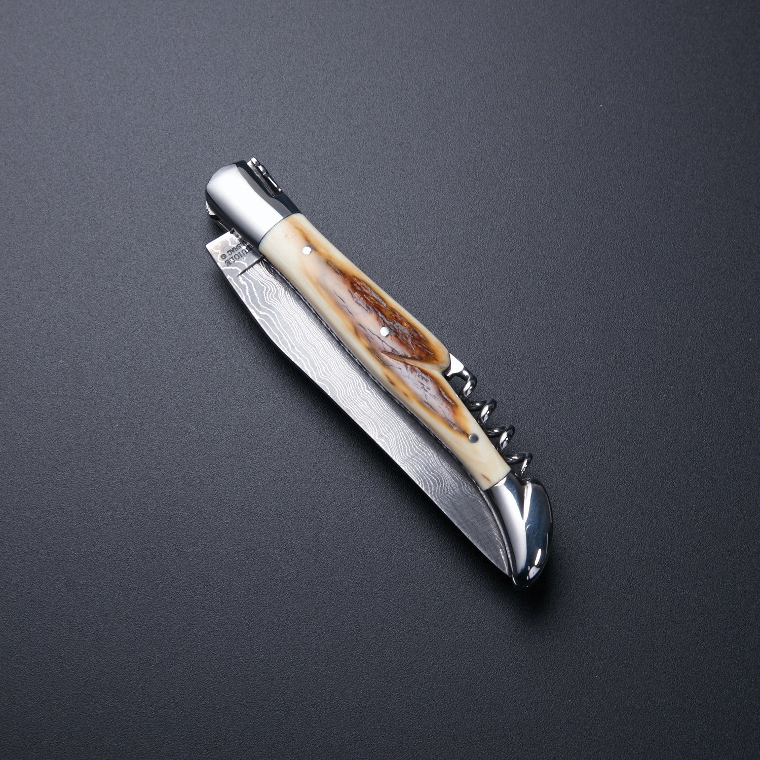 🔪 Hand-Forged Damascus Steel Folding Knife with Bone Handle & Corkscrew 🔪 Knives Craft