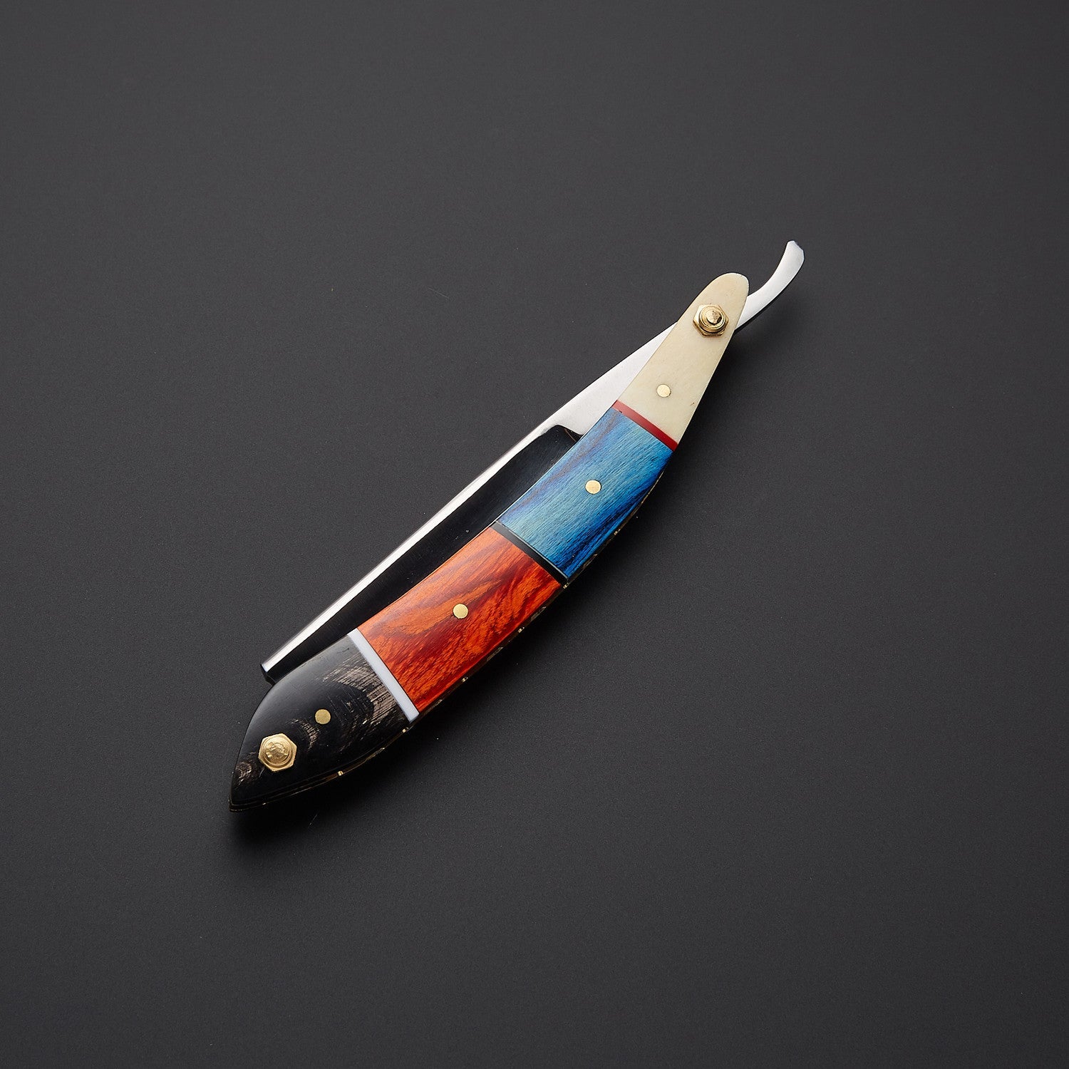 Stainless Steel Straight Razor Colorful Wooden Handle, Leather Sheath Knives Craft