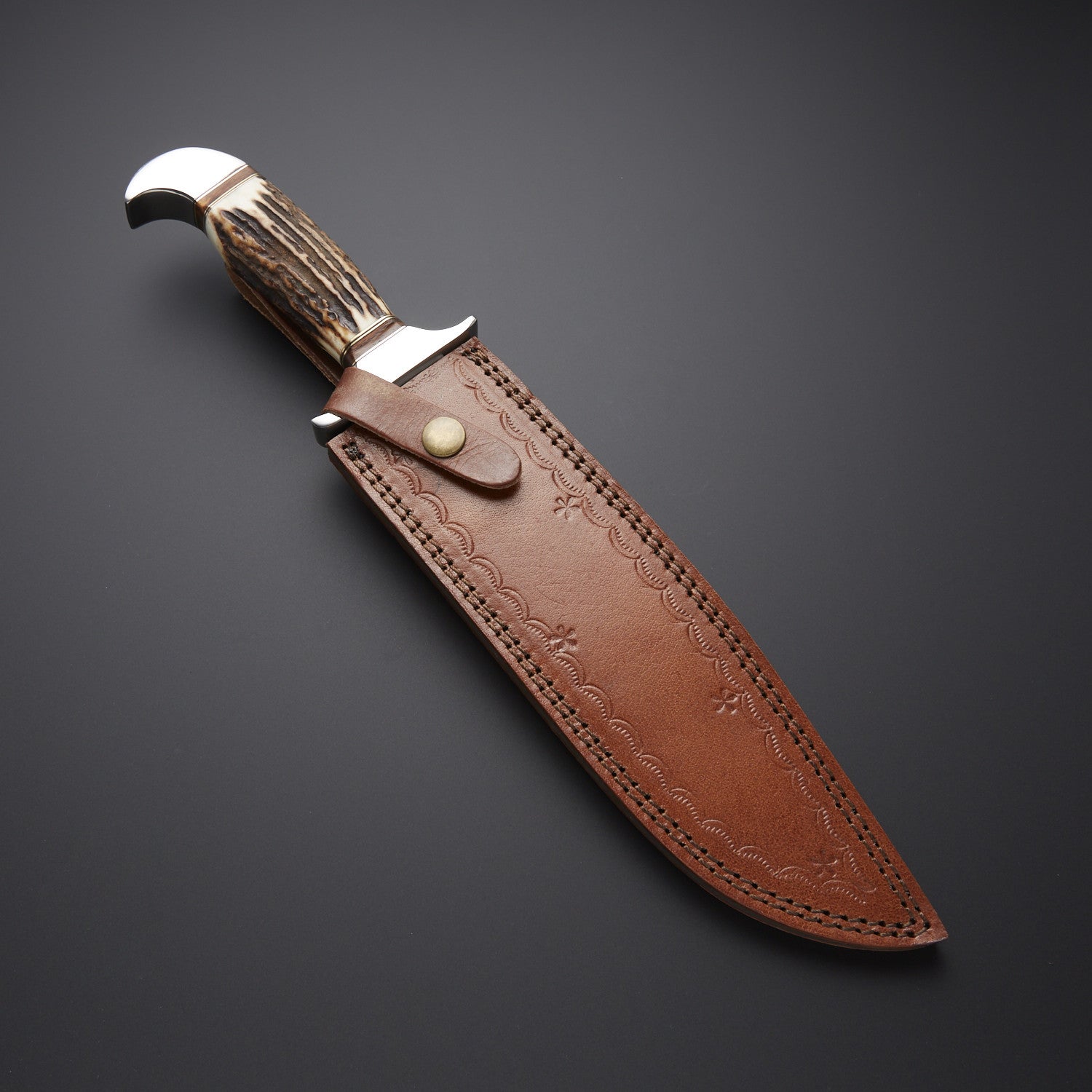 Premium Bowie Hunting Knife with Stag Handle & Leather Sheath Knives Craft