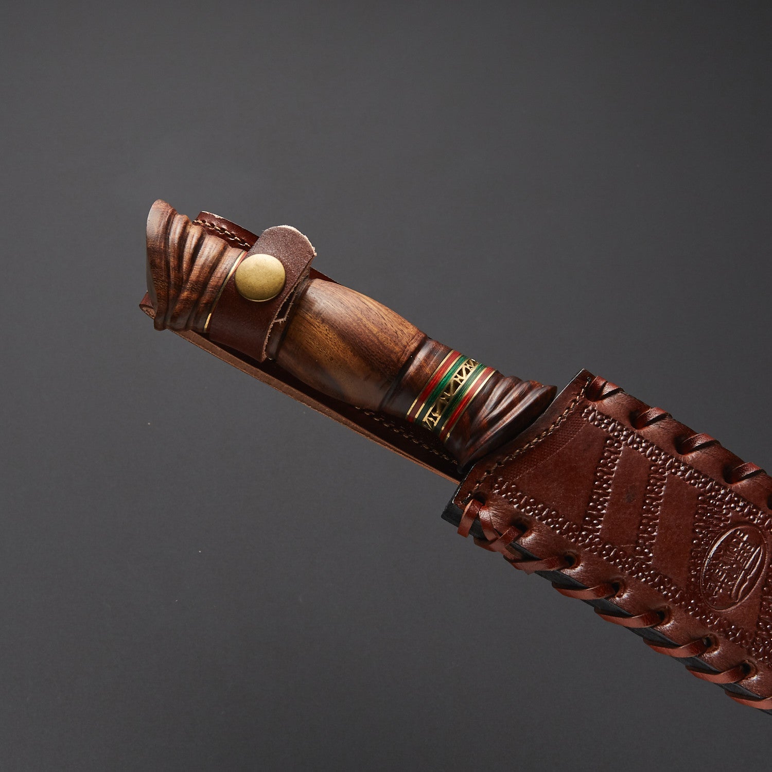 Handmade Damascus Steel Hunting Knife with Carved Wood Handle + Leather Sheath Knives Craft