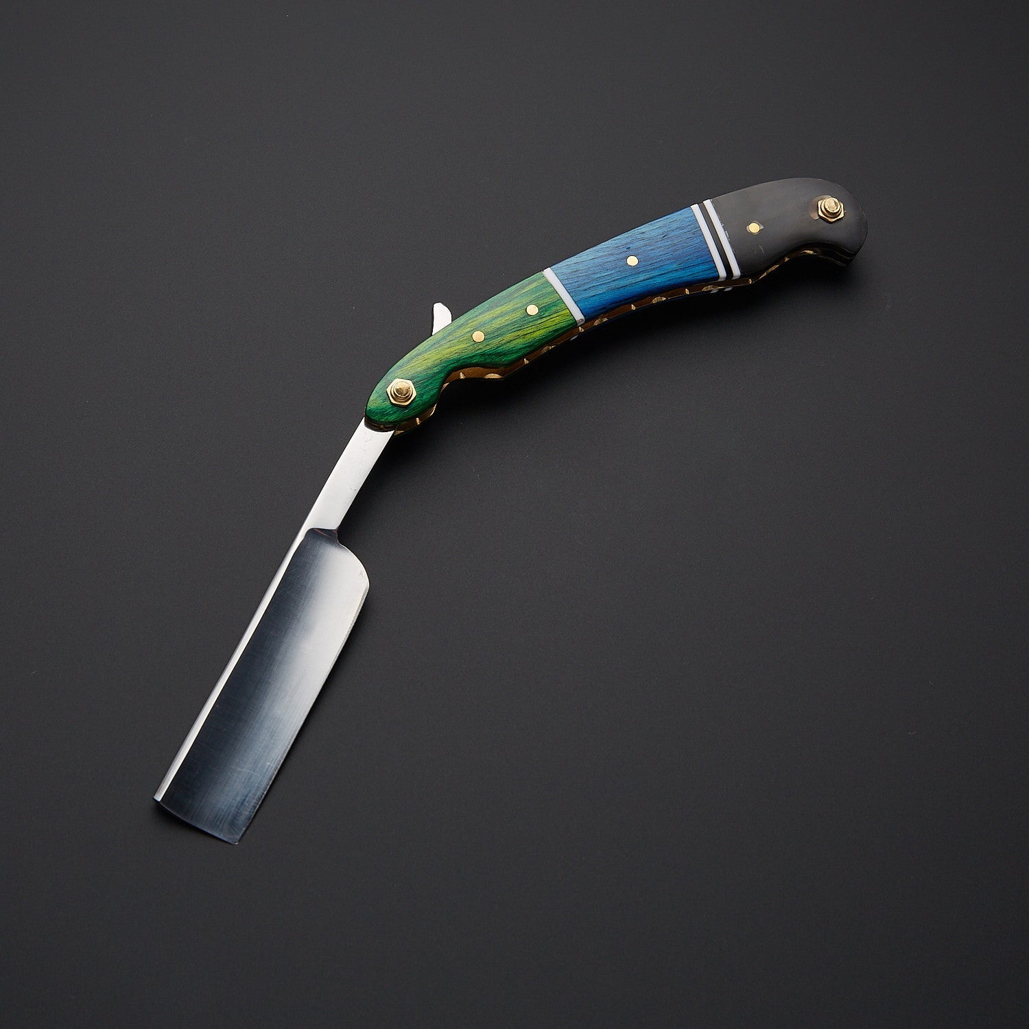 Damascus Steel Straight Razor Folding Knife Colorful Wooden Handle, Leather Sheath Knives Craft