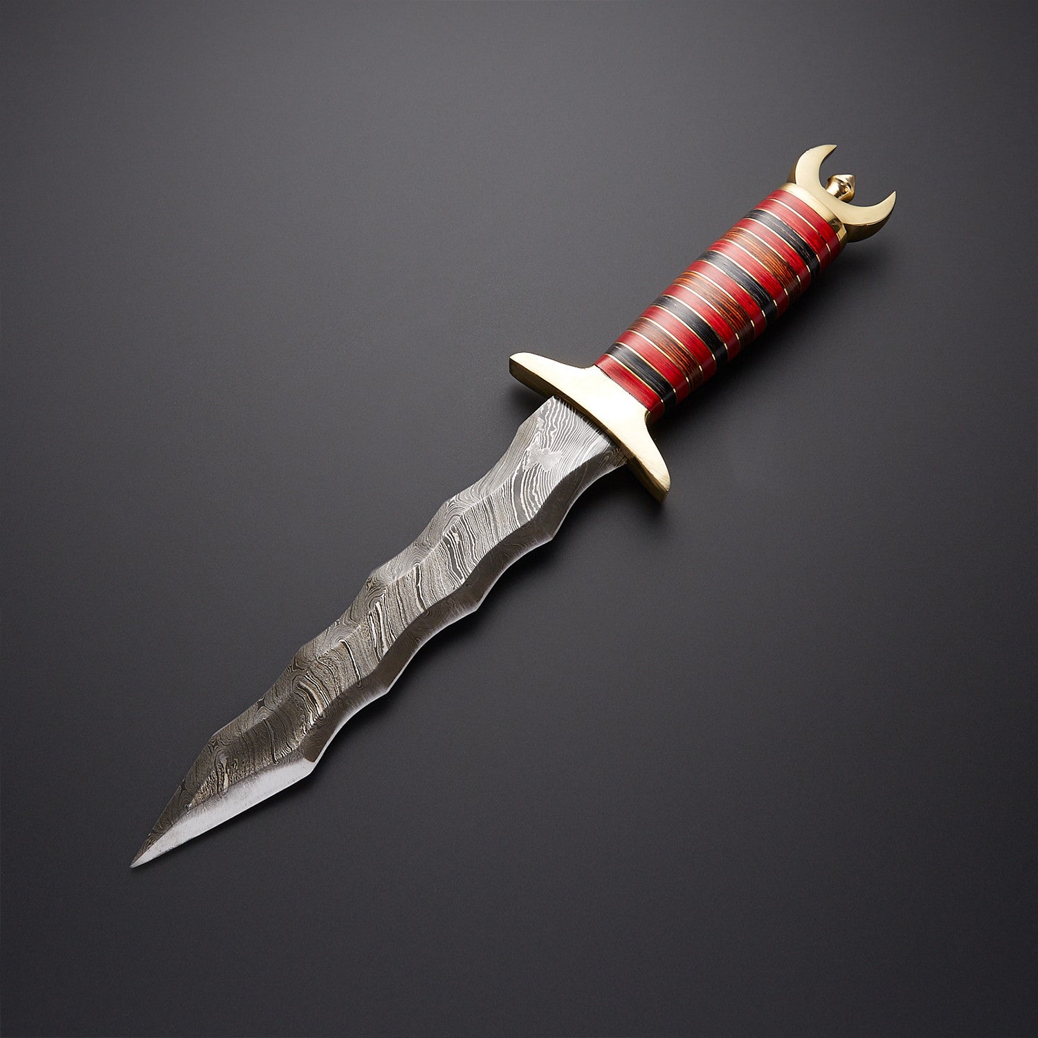 Handmade Damascus Steel Wavy Blade Dagger with Leather Sheath Knives Craft