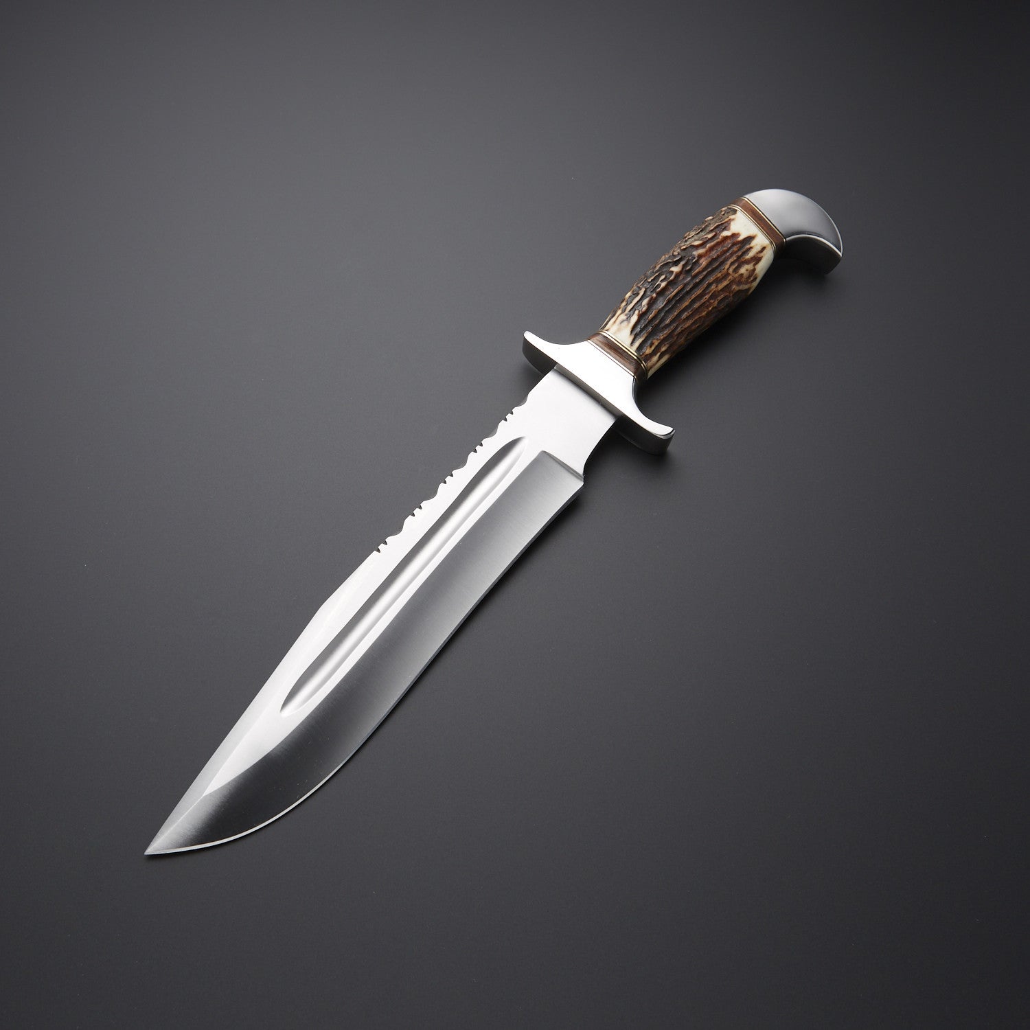 Premium Bowie Hunting Knife with Stag Handle & Leather Sheath Knives Craft