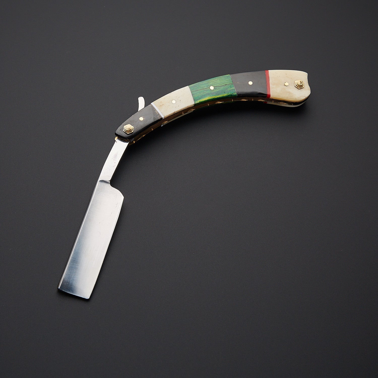 Stainless Steel Straight Razor Colorful Wooden Handle, Leather Sheath Knives Craft