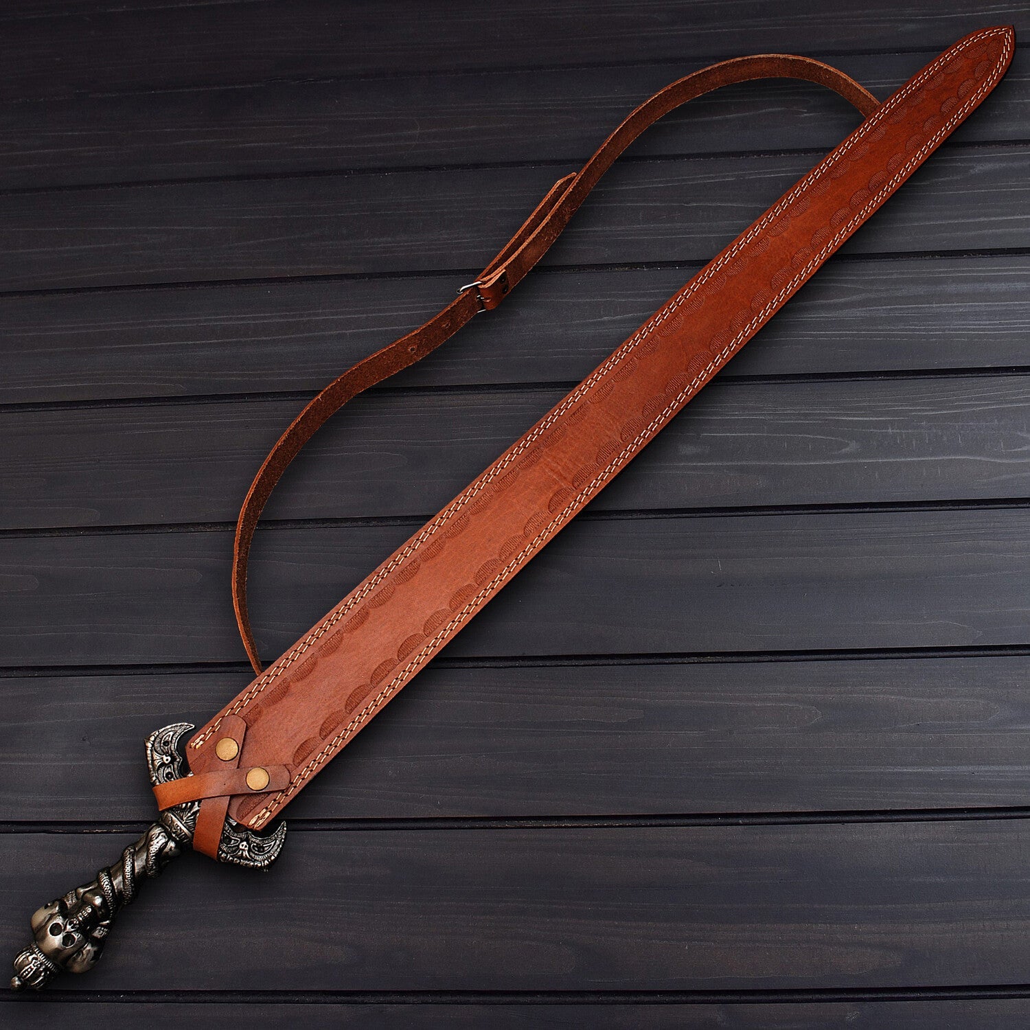 Handmade Damascus Steel Long Sword with Leather Sheath Knives Craft