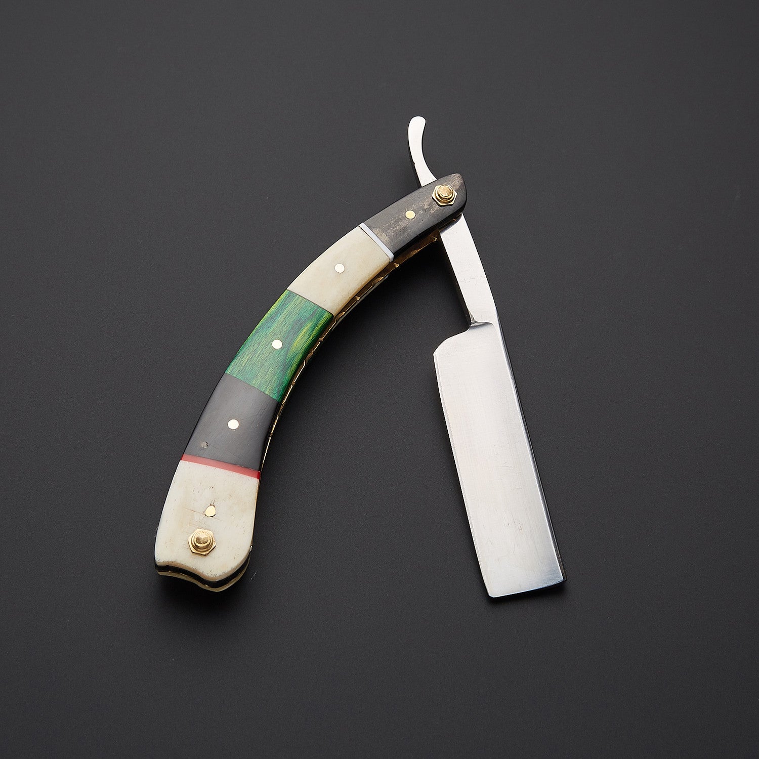 Stainless Steel Straight Razor Colorful Wooden Handle, Leather Sheath Knives Craft