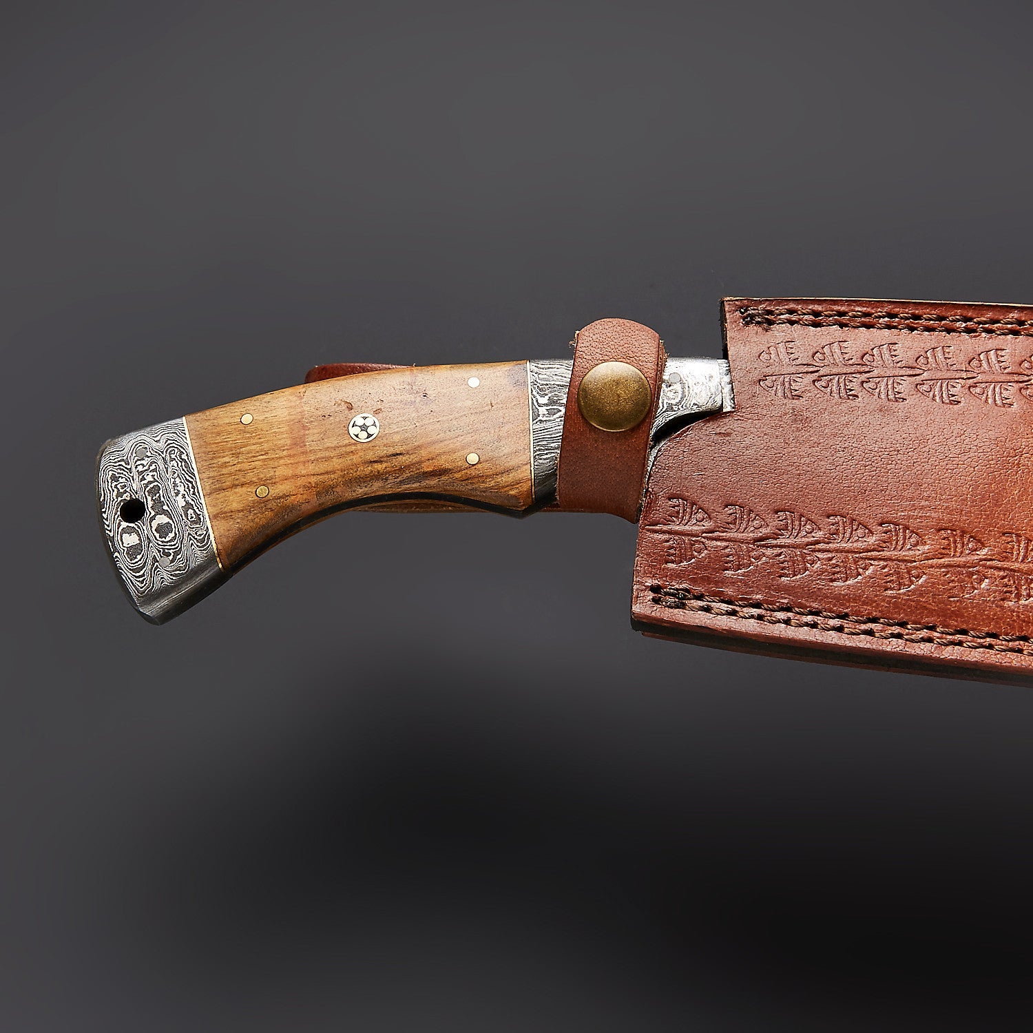 Hand-Forged Damascus Steel Tracker Knife with Wood Handle & Leather Sheath Knives Craft