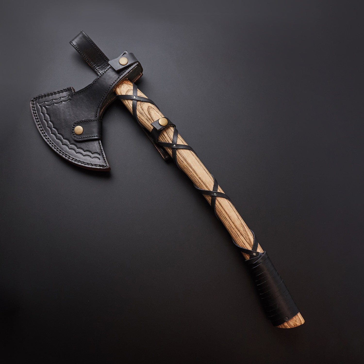 πͺ Hand-Forged Damascus Steel Viking Axe with Wrapped Wooden Handle & Leather Sheath πͺ Knives Craft