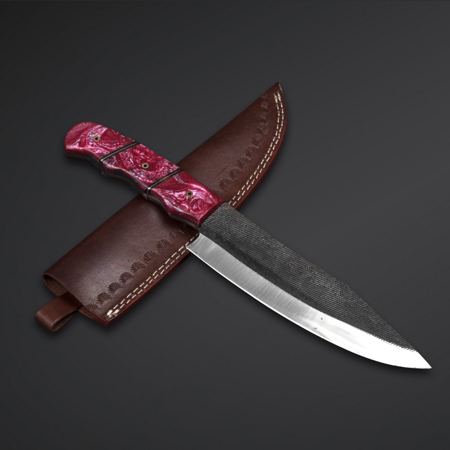 Handcrafted Chef Knife with Unique Red Handle & Leather Sheath Knives Craft