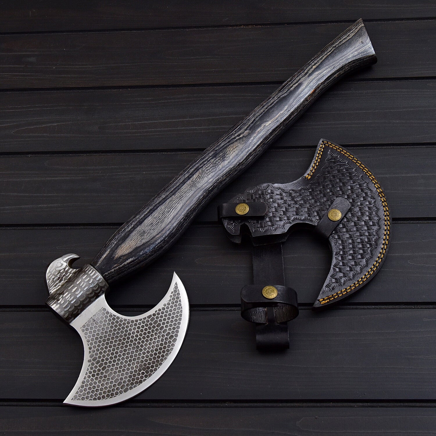 Hand-Forged Viking Style Battle Axe – Eagle Head Design with Leather Sheath Knives Craft