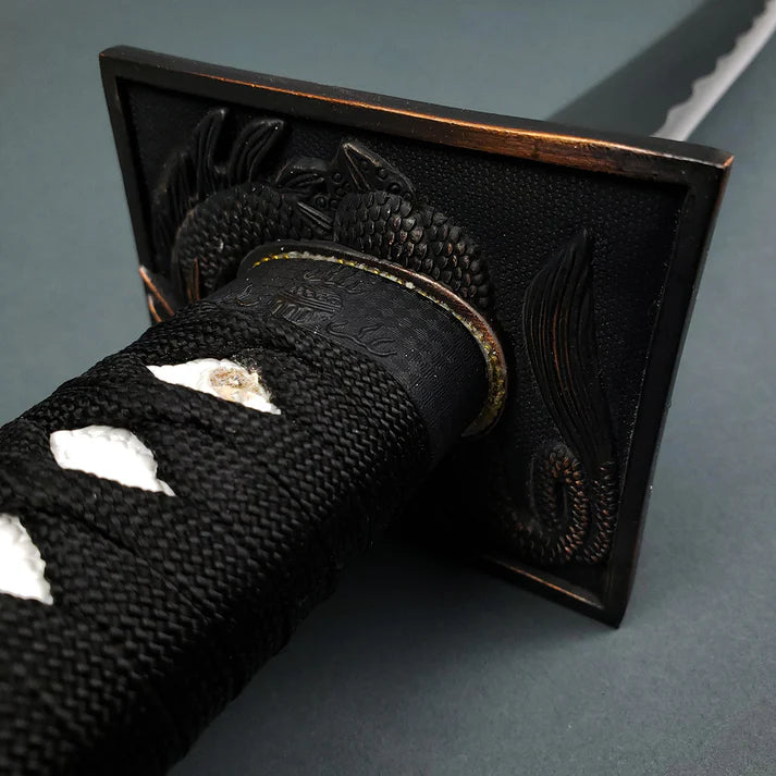 Hand-Forged Samurai Katana with Black Handle & Glossy Scabbard Knives Craft