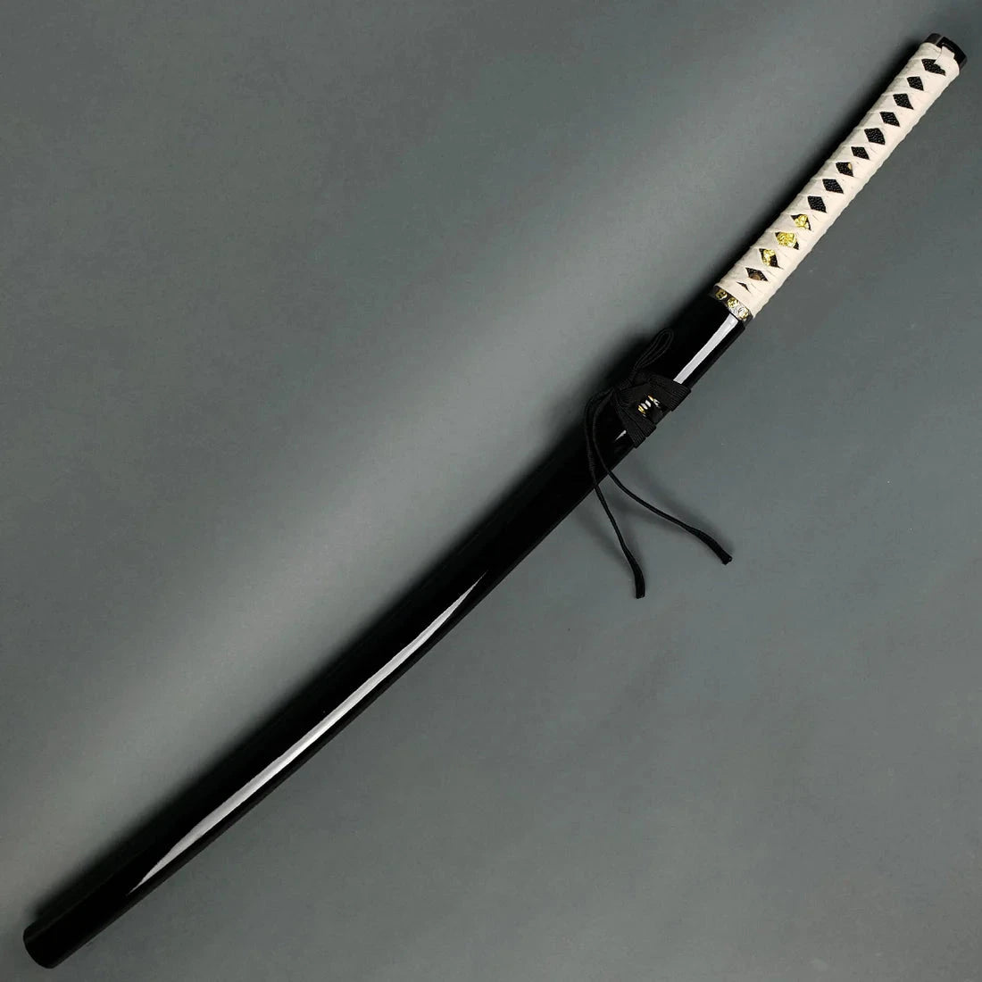Hand-Forged Samurai Katana with White Handle & Black Scabbard Knives Craft