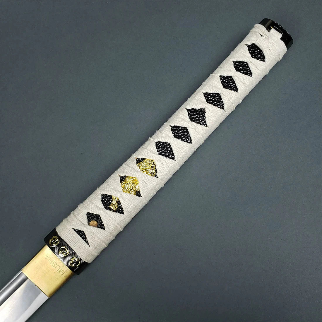 Hand-Forged Samurai Katana with White Handle & Black Scabbard Knives Craft