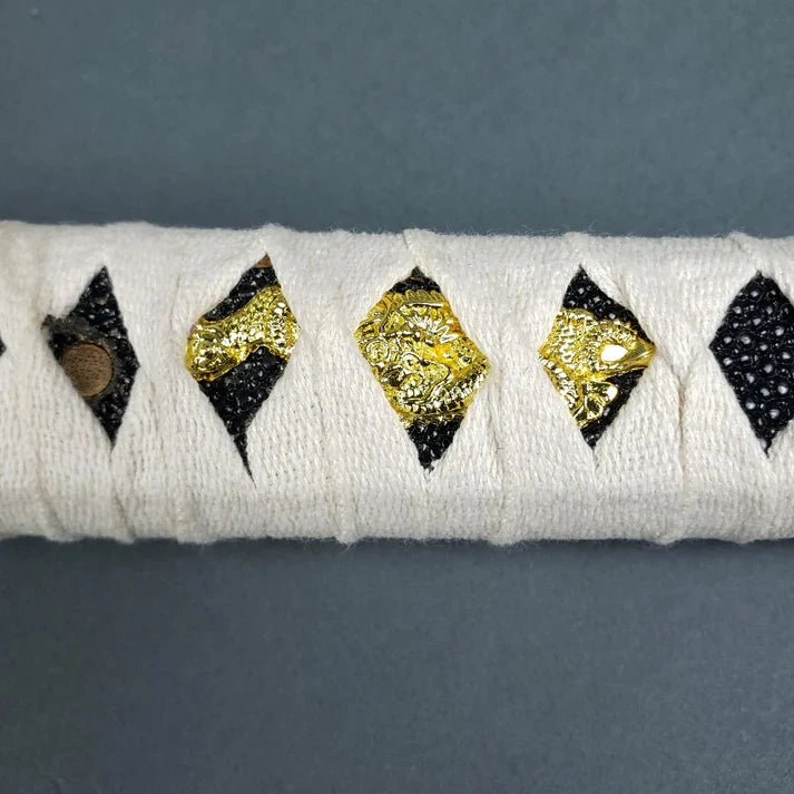 Hand-Forged Samurai Katana with White Handle & Black Scabbard Knives Craft