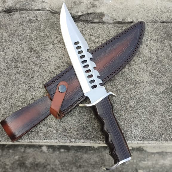 Heavy-Duty Survival Hunting Knife with Wooden Handle & Leather Sheath Knives Craft