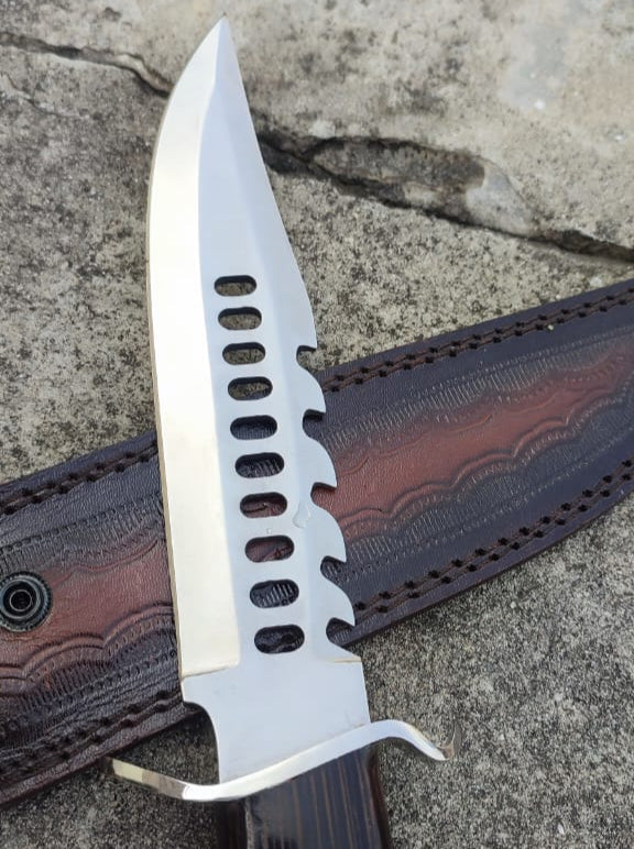 Heavy-Duty Survival Hunting Knife with Wooden Handle & Leather Sheath Knives Craft