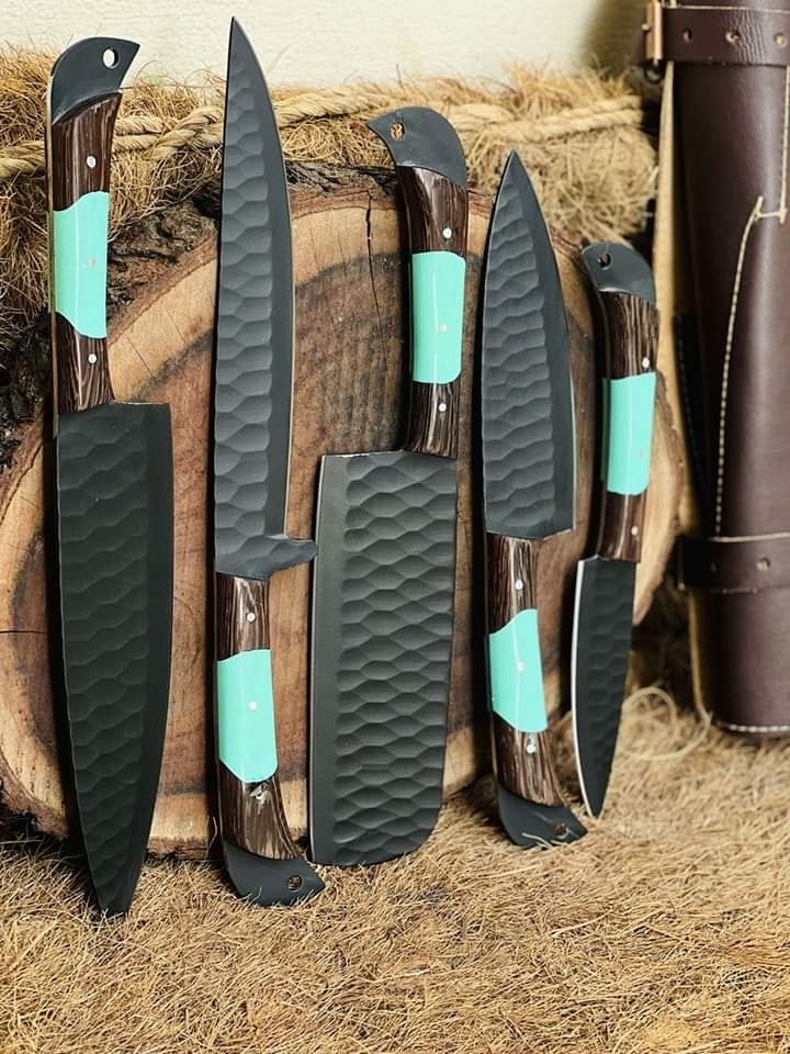 6-Piece Professional Chef Knife Set – Hand-Forged High Carbon Steel with Leather Roll Bag Knives Craft
