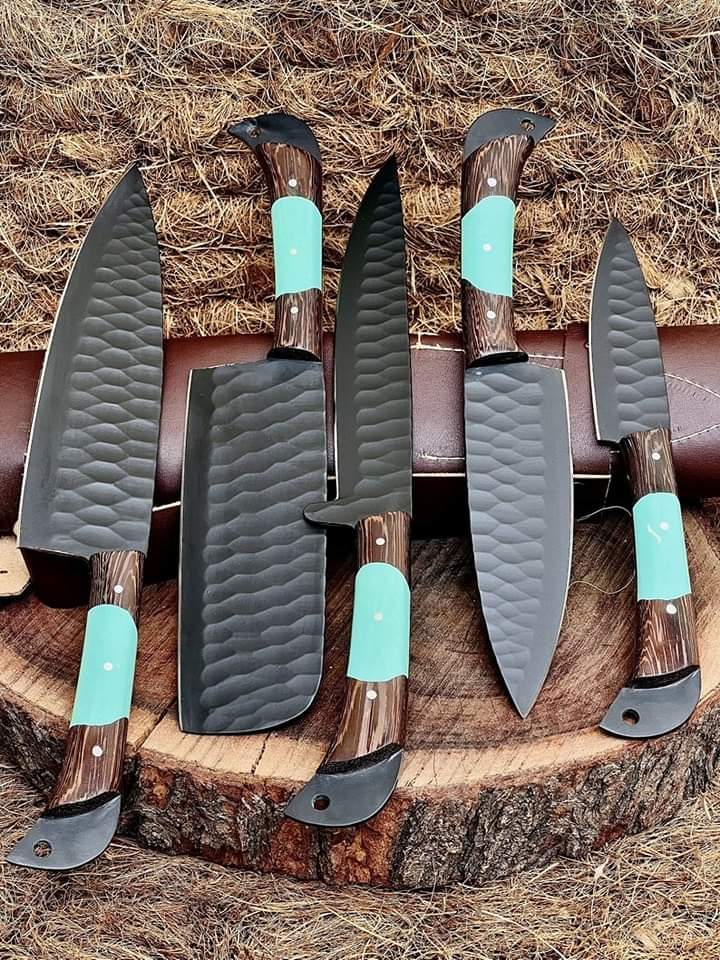 6-Piece Professional Chef Knife Set – Hand-Forged High Carbon Steel with Leather Roll Bag Knives Craft