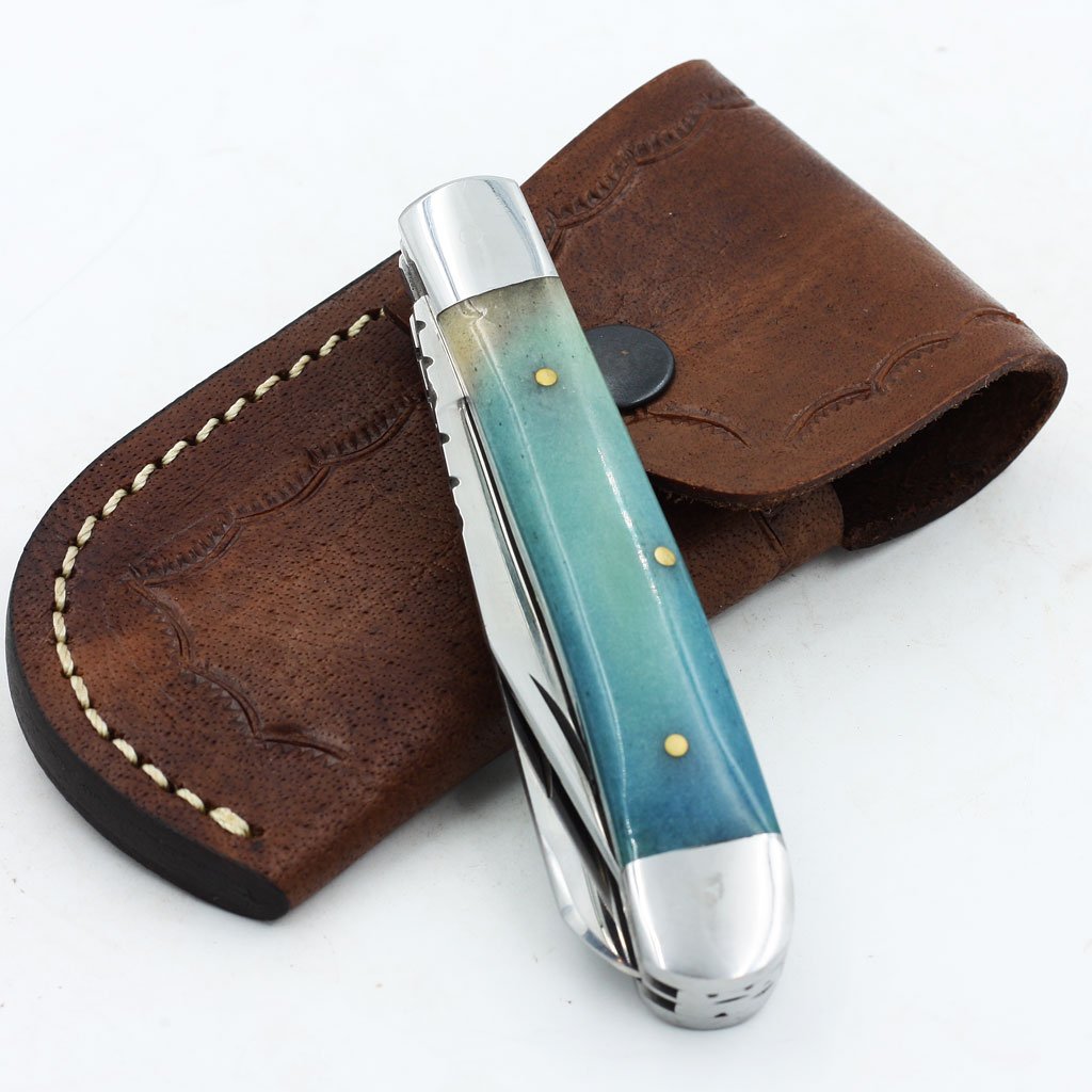 Classic Trapper Pocket Knife with Leather Sheath Knives Craft