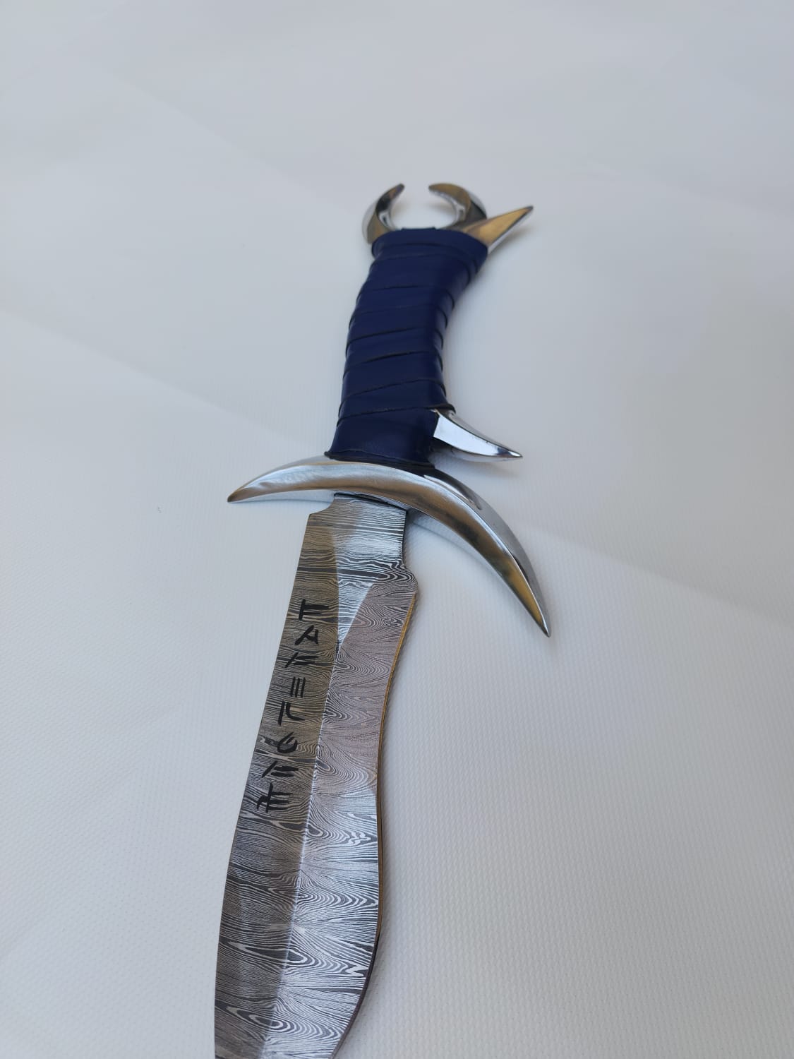 Fantasy Damascus Steel Bowie Knife with Moon Splinted Handle