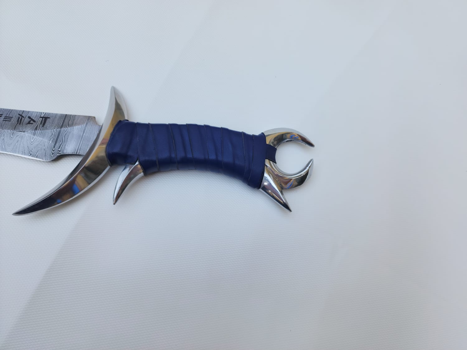 Fantasy Damascus Steel Bowie Knife with Moon Splinted Handle