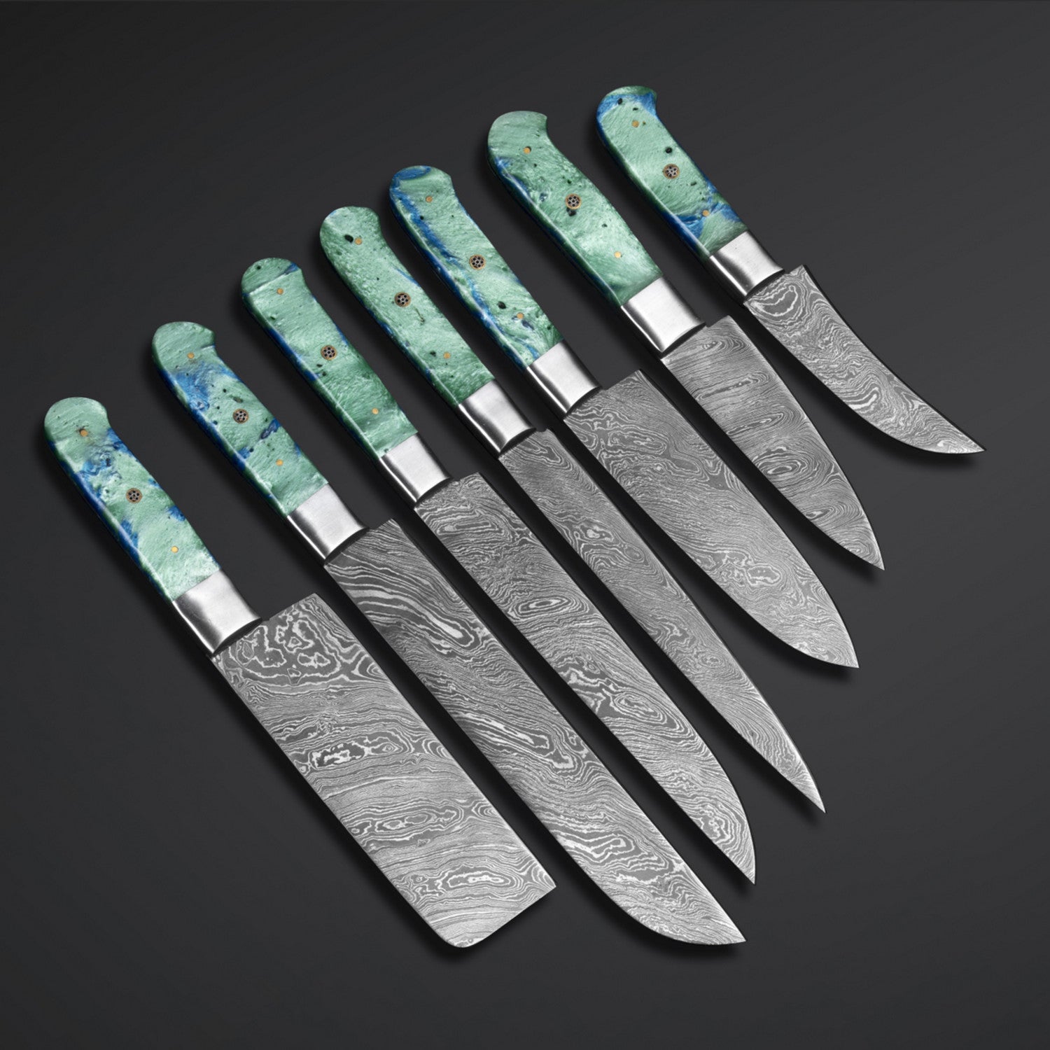 7-Piece Damascus Steel Chef Knife Set with Leather Roll Bag - knivescraft