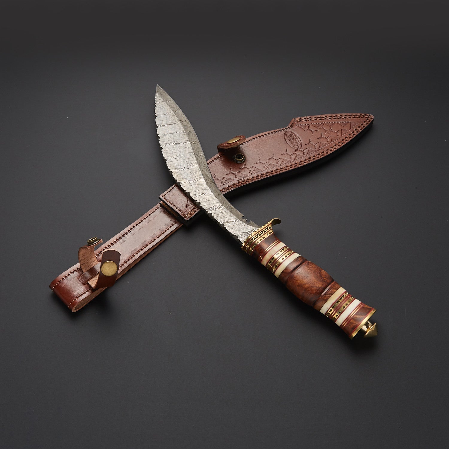Hand-Forged Damascus Steel kukri Knife with Exotic Wood & Brass Handle Knives Craft