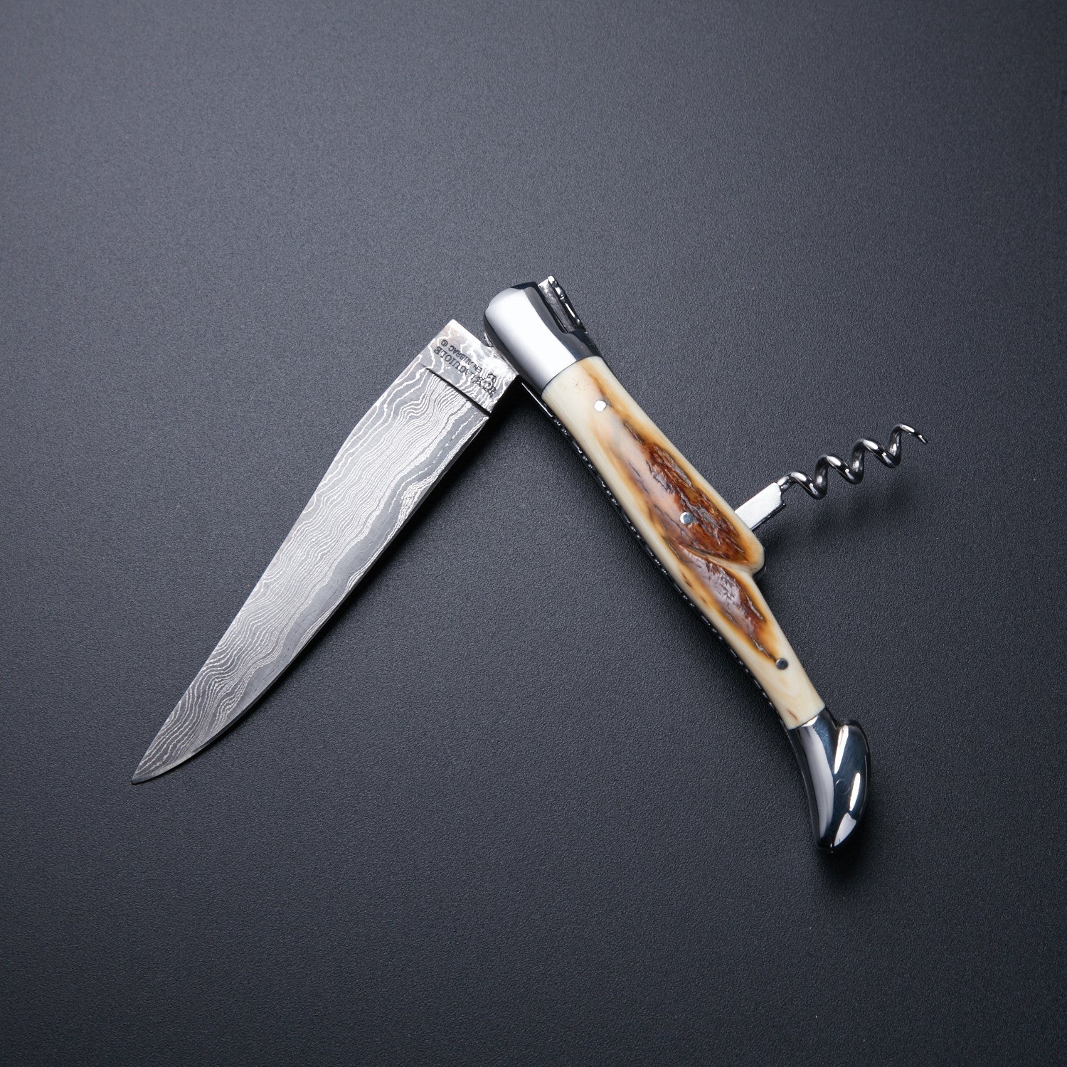 🔪 Hand-Forged Damascus Steel Folding Knife with Bone Handle & Corkscrew 🔪 Knives Craft