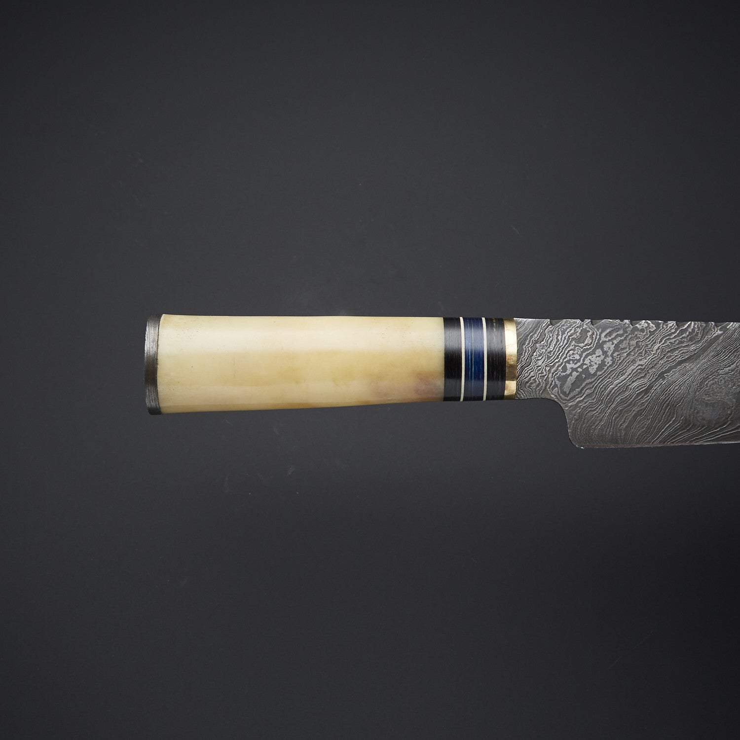 Handmade Damascus Steel Hunting Knife with Horn Handle & Leather Sheath Knives Craft