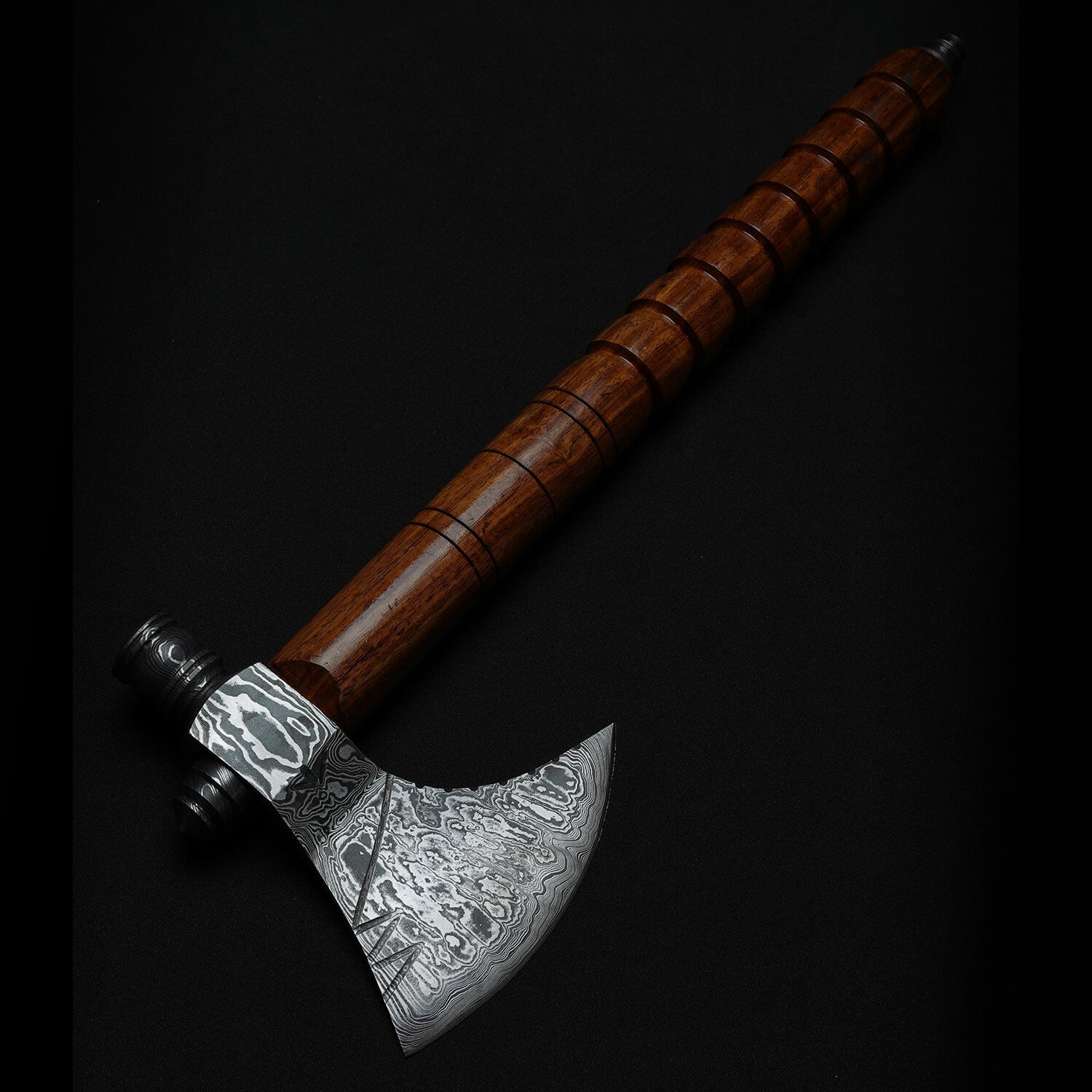 Hand-Forged Damascus Steel Viking Axe – Hammer Back, Wooden Handle & Leather Sheath Knives Craft