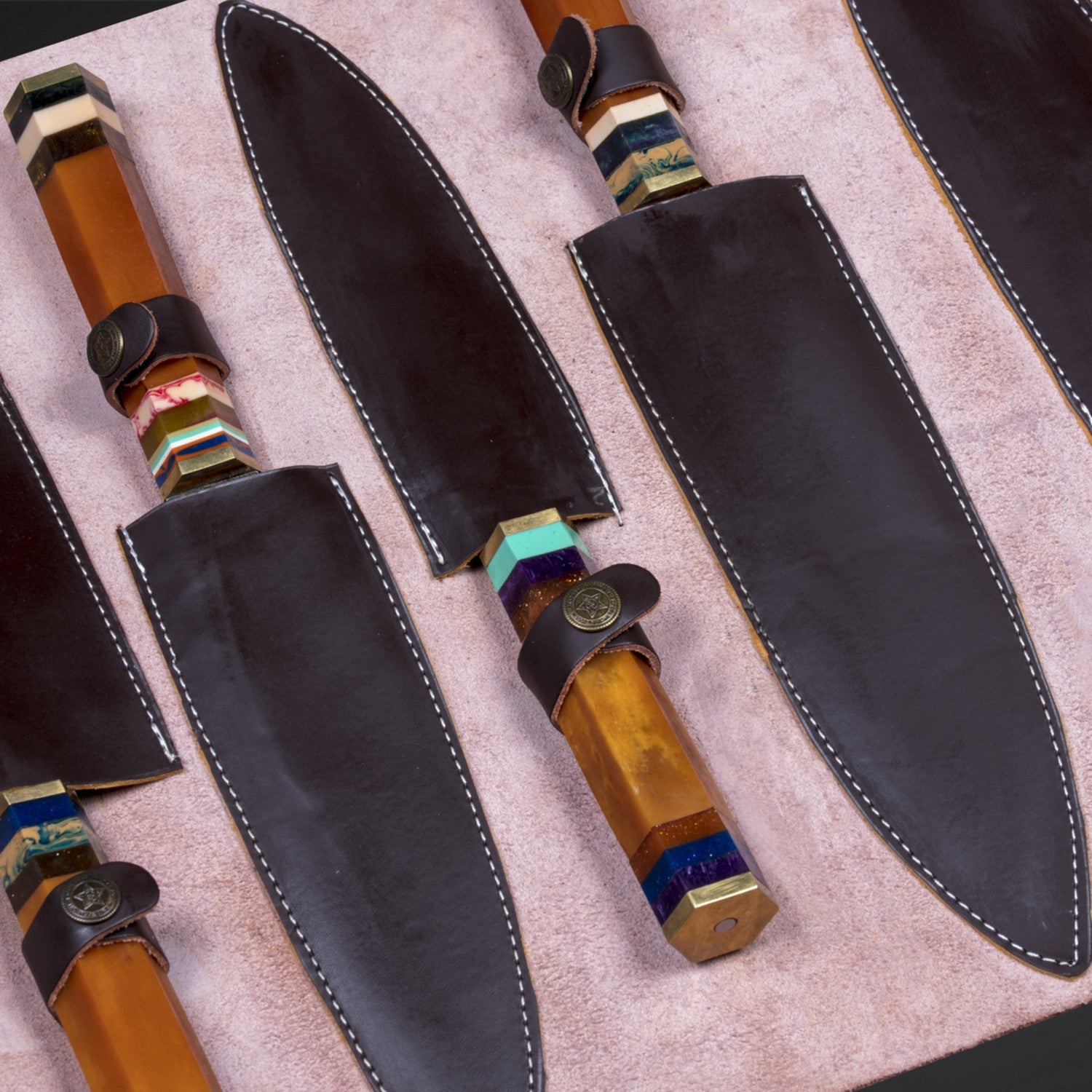 5-Piece Damascus Steel Chef Knife Set with Leather Sheath Bag Knives Craft