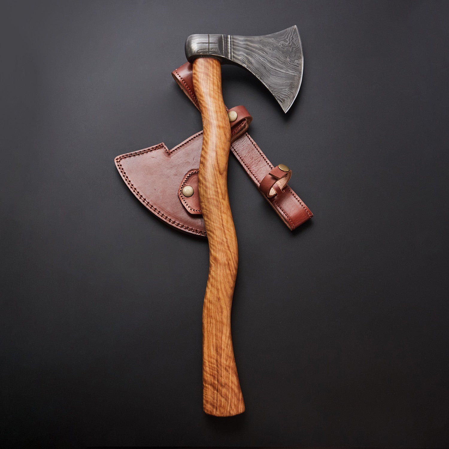 ⚔️ Hand-Forged Damascus Steel Viking Axe with Curved Wooden Handle ⚔️ Knives Craft