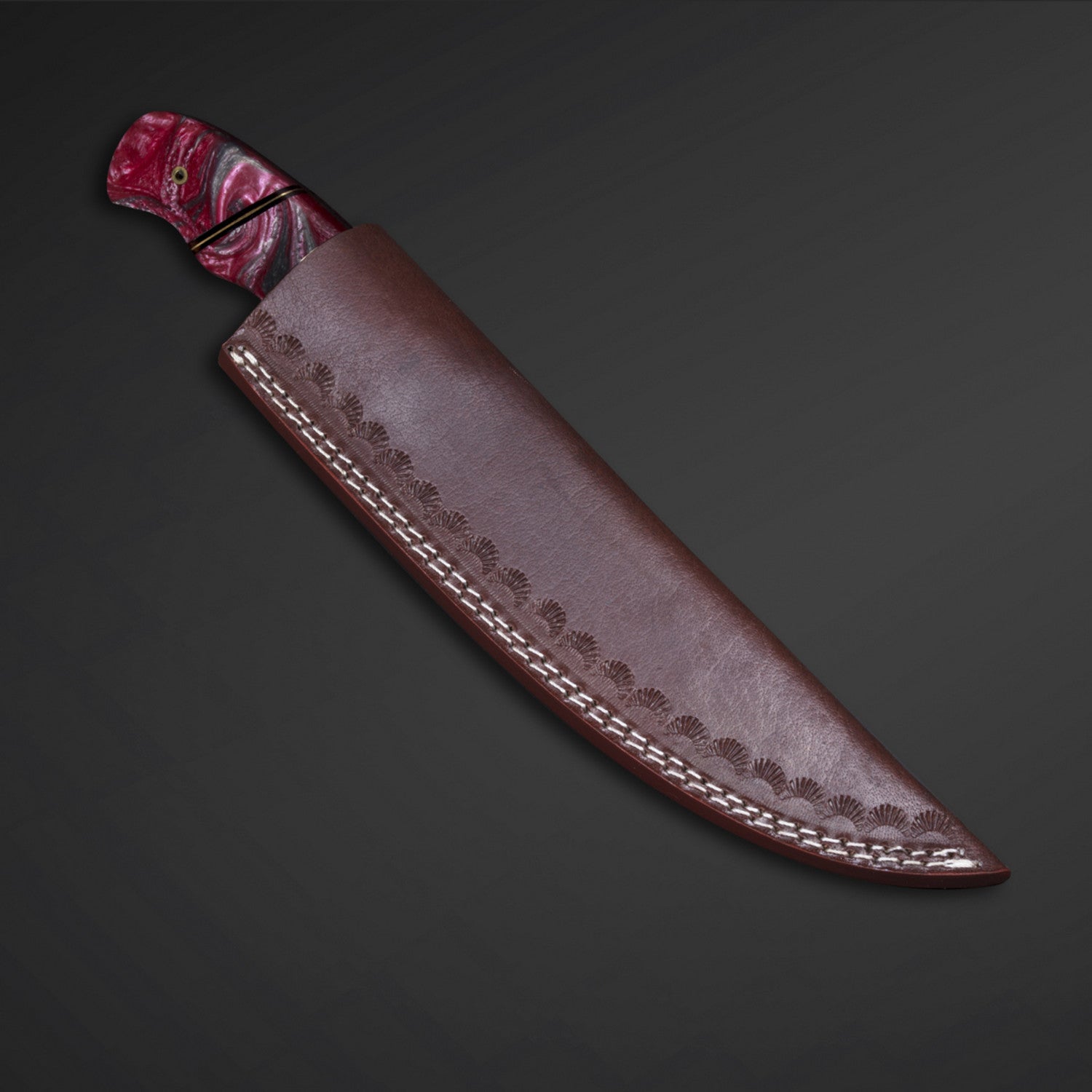 Handcrafted Chef Knife with Unique Red Handle & Leather Sheath Knives Craft