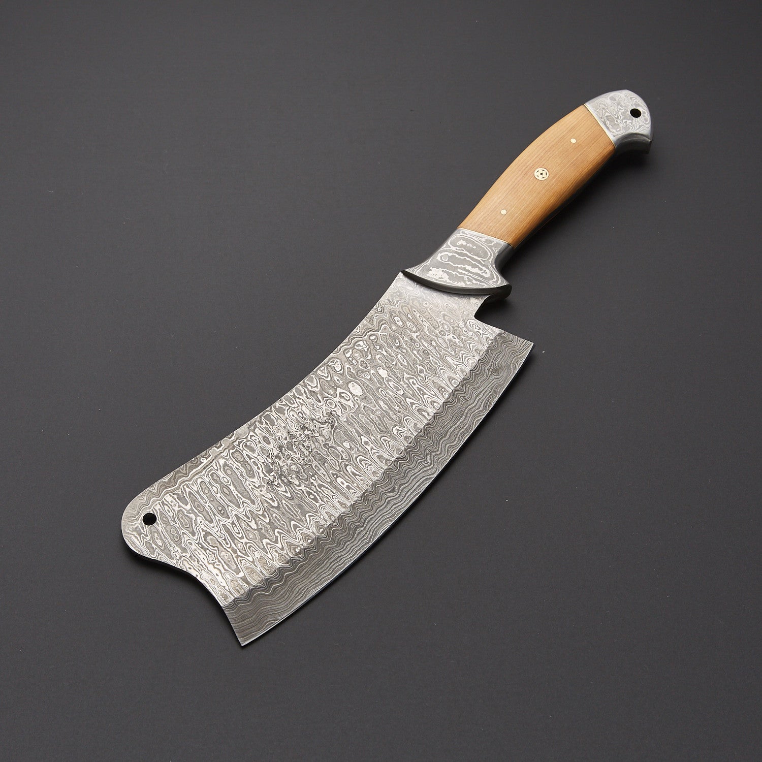 Hand-Forged Damascus Steel Cleaver Knife with Wood Handle + Leather Sheath Knives Craft