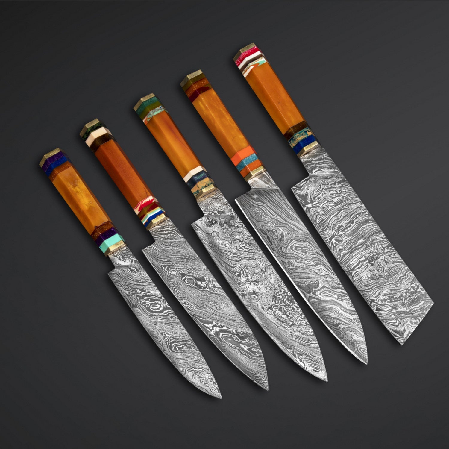 5-Piece Damascus Steel Chef Knife Set with Leather Sheath Bag Knives Craft