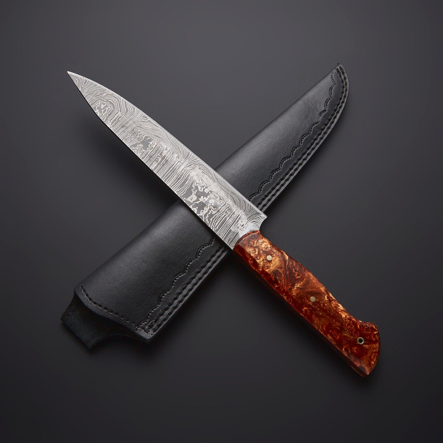 Hand-Forged Damascus Steel Chef Knife – Resin Handle with Leather Sheath Knives Craft