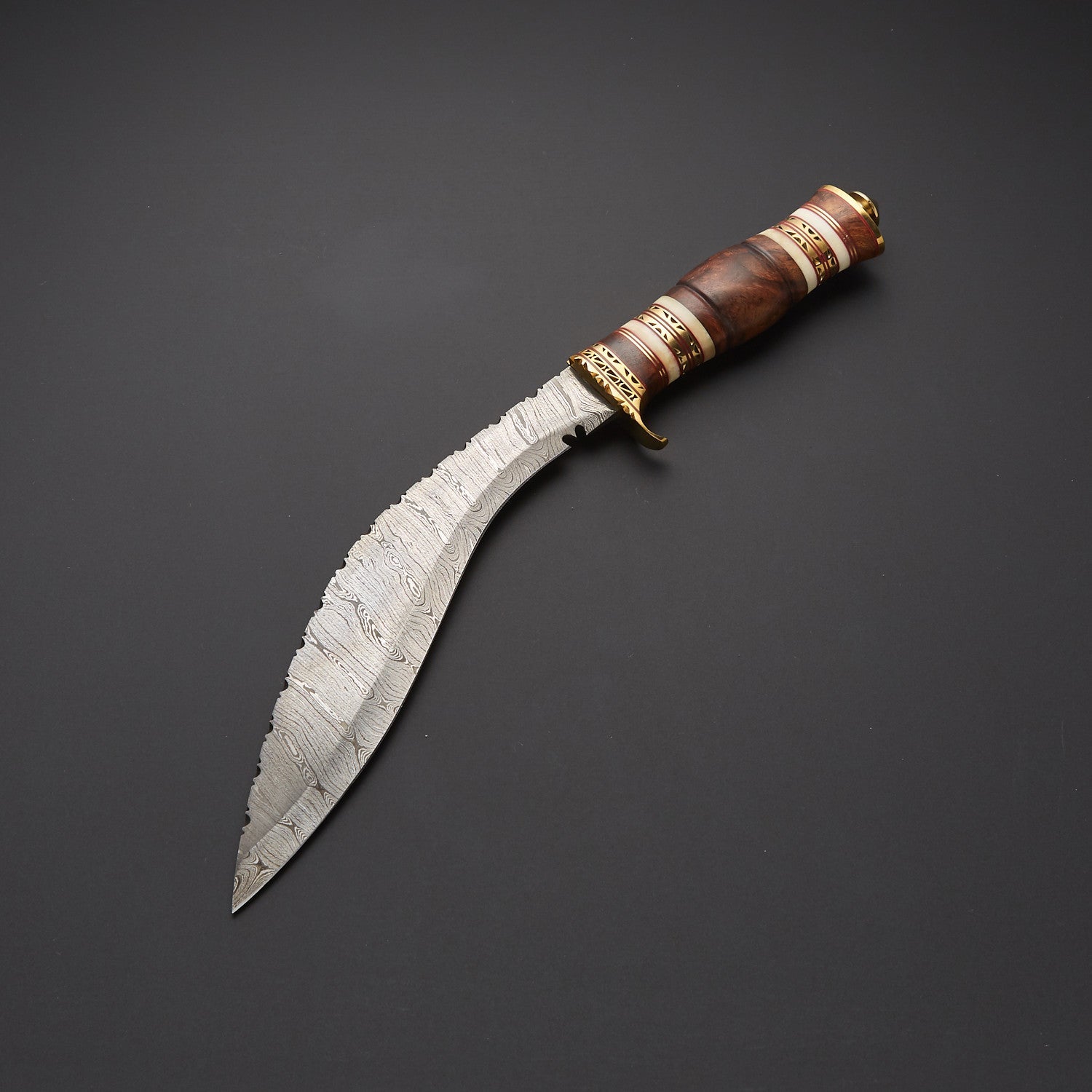 Hand-Forged Damascus Steel kukri Knife with Exotic Wood & Brass Handle Knives Craft