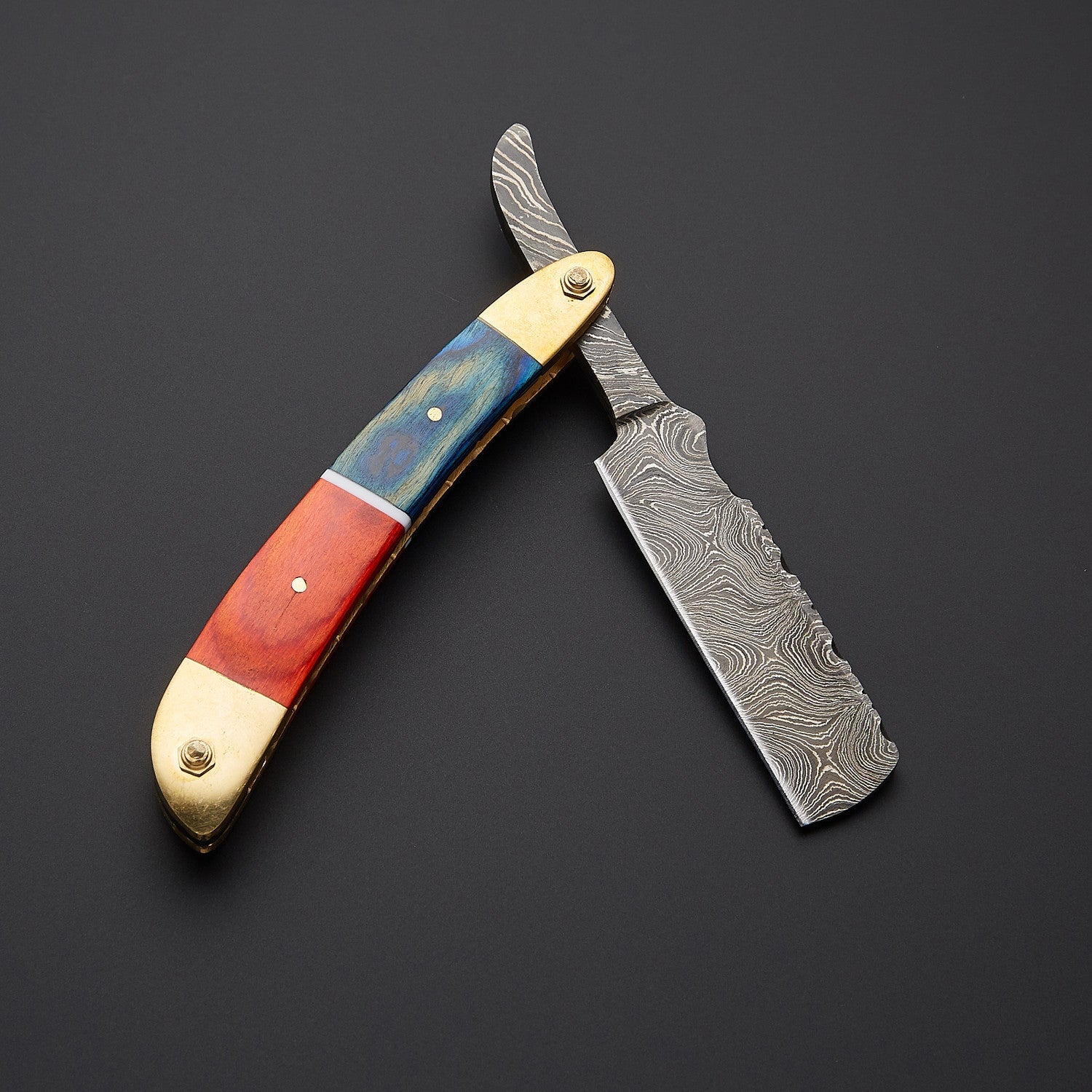 Damascus Steel Folding Knife Vibrant Wooden Handle, Leather Sheath Knives Craft