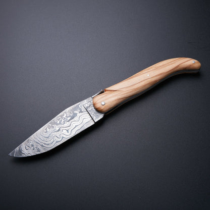 🔪 Hand-Forged Damascus Steel Folding Knife with Decorative Spine & Wooden Handle 🔪 Knives Craft
