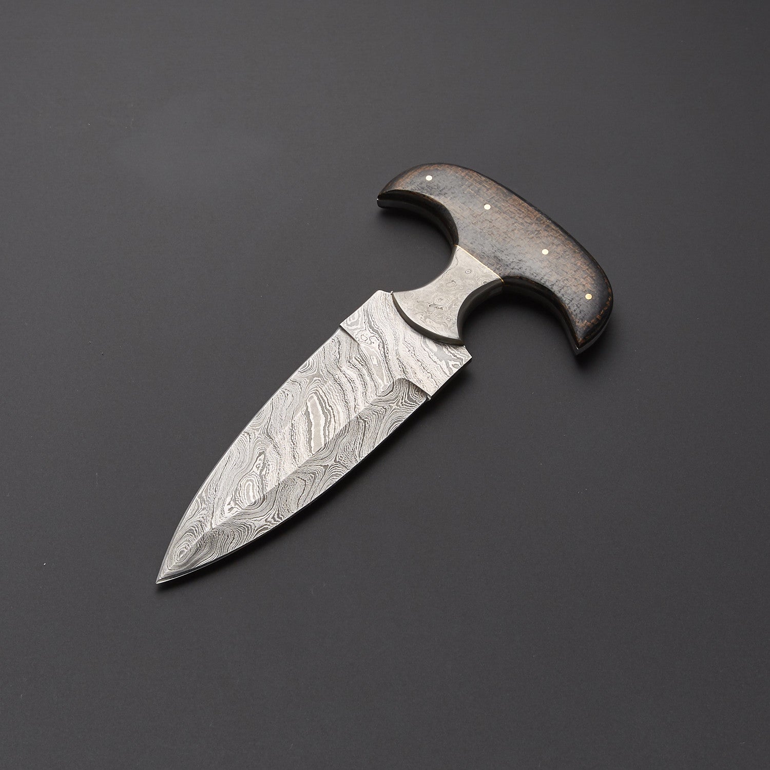 Handmade Damascus Steel Push Dagger Knife with Leather Sheath Knives Craft