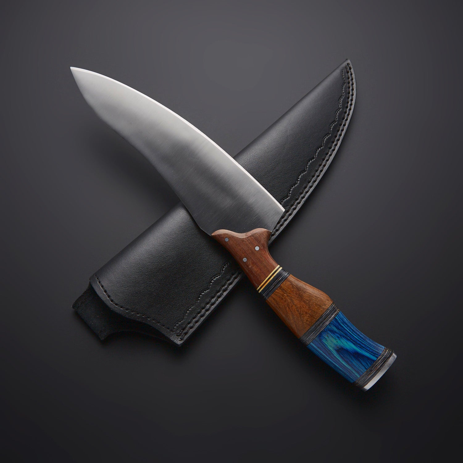 Handmade Full Tang Chef Knife with Wooden & Resin Handle – Includes Leather Sheath Knives Craft