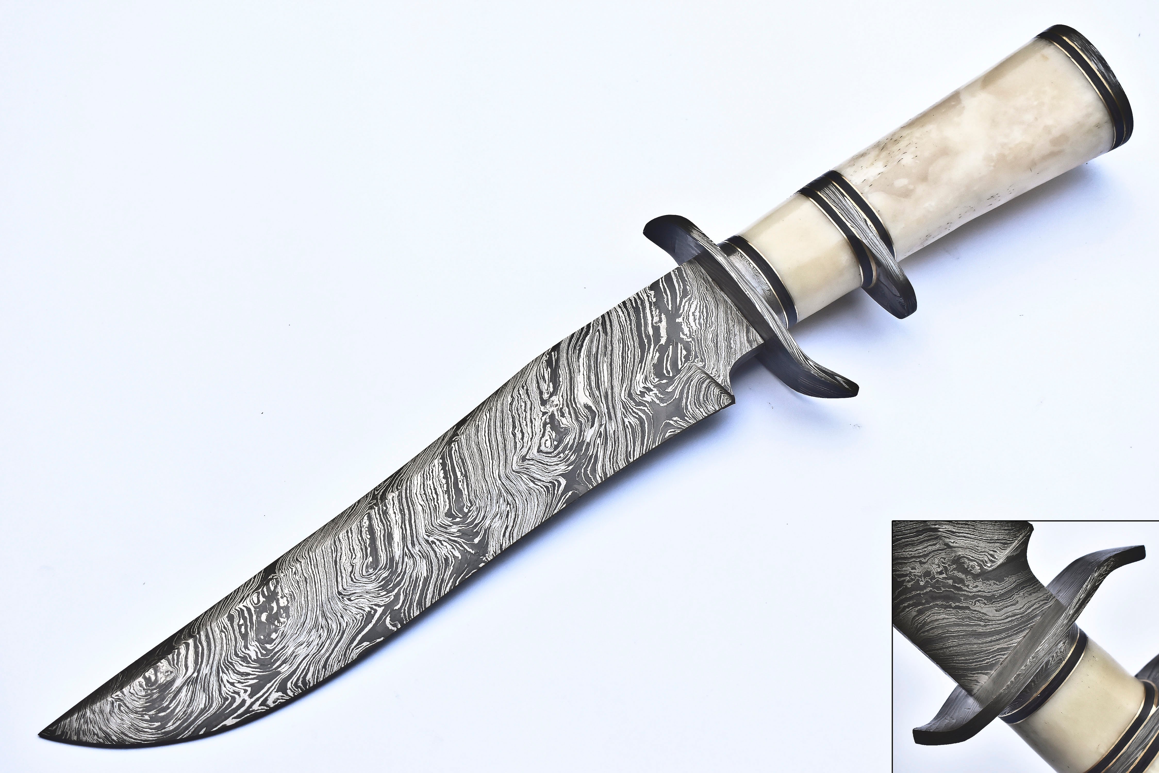 Handmade Bowie Knife – 16” Damascus Steel Twist Fire Blade Knives Craft