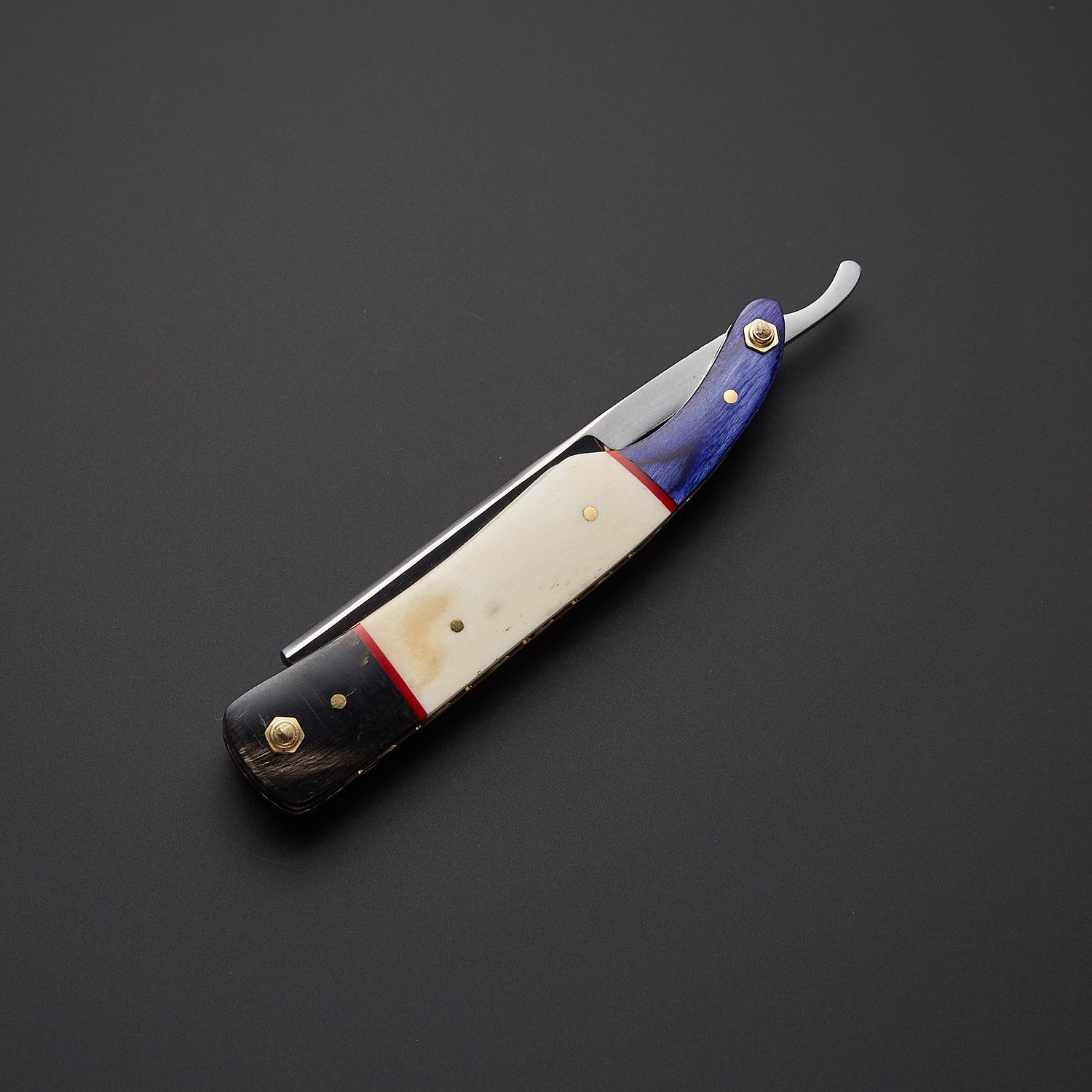 Damascus Steel Straight Razor Folding Knife  Artistic Wooden Handle, Leather Sheath Knives Craft