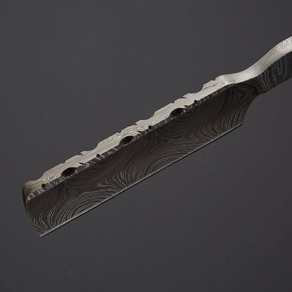 Damascus Steel Straight Razor Folding Knife – Colorful Wooden Handle, Leather Sheath Knives Craft