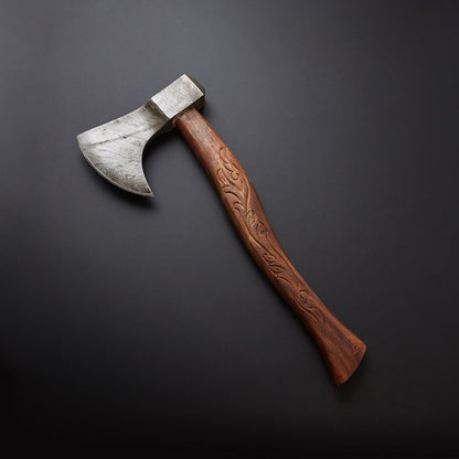 🪓 Hand-Forged DamascusSteel Viking Axe with Carved Wooden Handle & Leather Sheath 🪓 Knives Craft